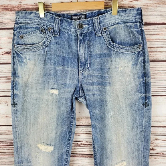 Affliction Premium Mens 34x32 Buckle Blake Distressed Straight Leg Jeans     #49 - Picture 2 of 13
